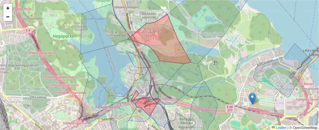 Karta över postnummerområdet  och angränsande postnummer i Sverige