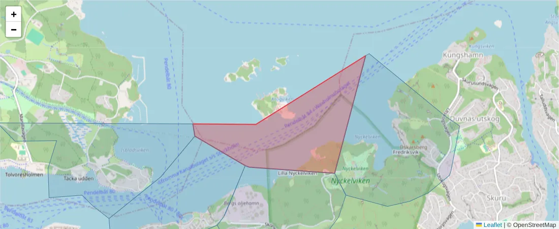 Karta över postnummerområdet  och angränsande postnummer i Sverige
