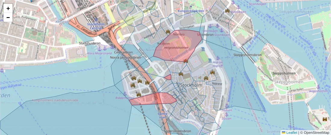 Karta över postnummerområdet  och angränsande postnummer i Sverige