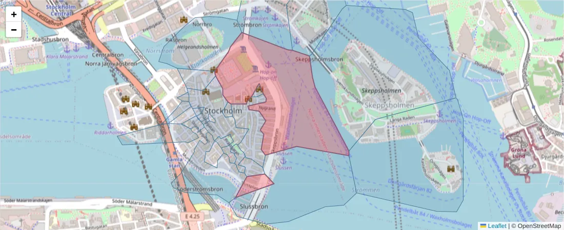 Karta över postnummerområdet  och angränsande postnummer i Sverige