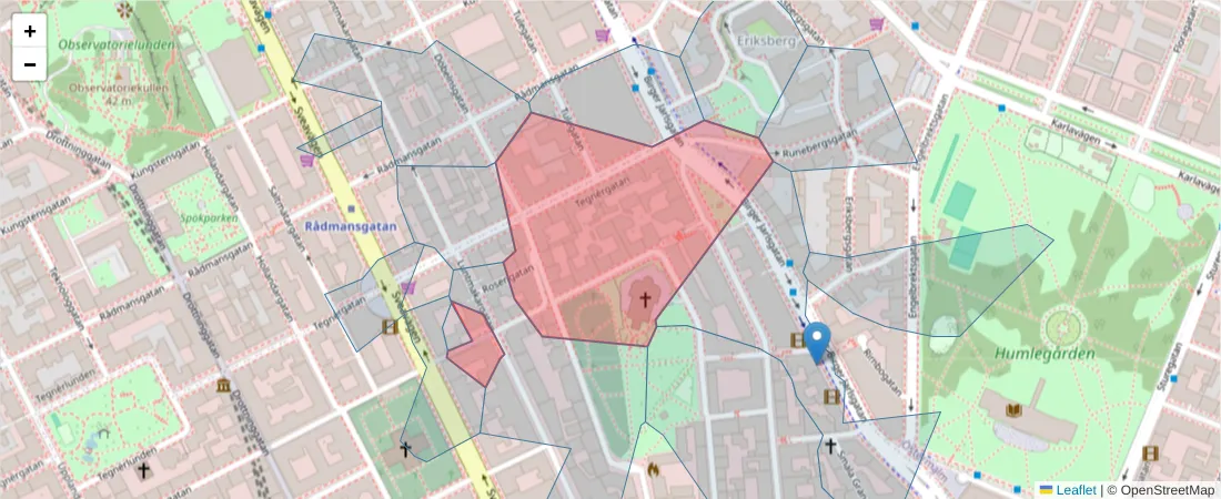 Karta över postnummerområdet  och angränsande postnummer i Sverige