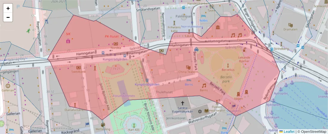 Karta över postnummerområdet  och angränsande postnummer i Sverige
