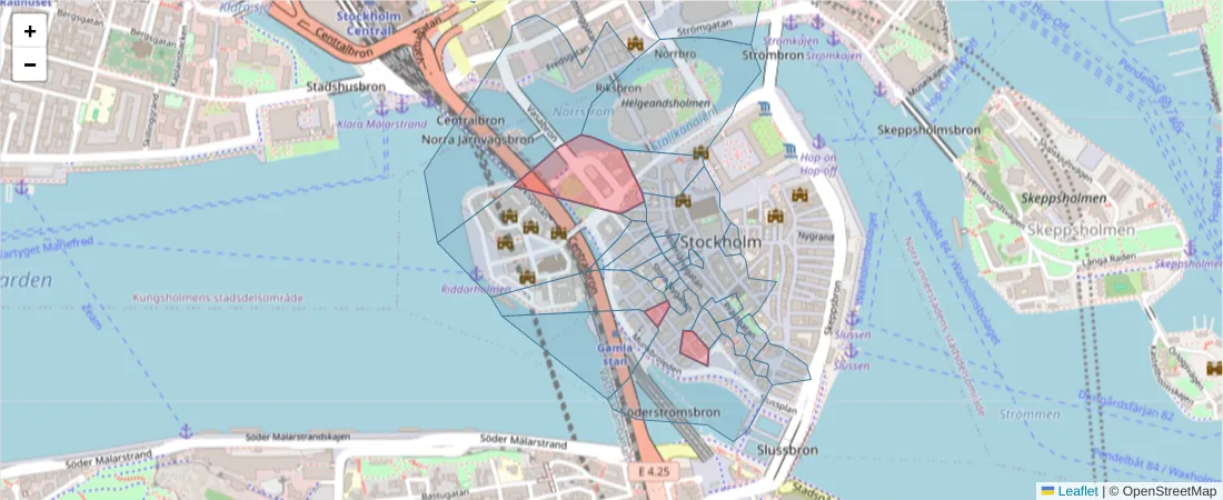 Karta över postnummerområdet  och angränsande postnummer i Sverige