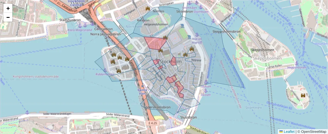 Karta över postnummerområdet  och angränsande postnummer i Sverige
