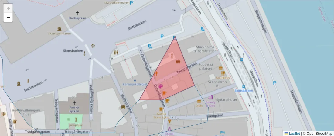 Karta över postnummerområdet  och angränsande postnummer i Sverige