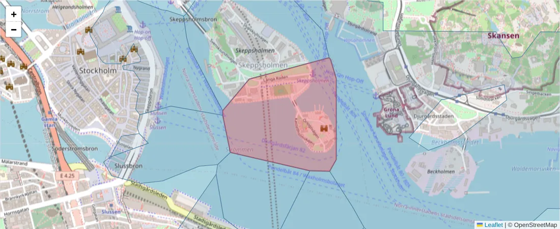 Karta över postnummerområdet  och angränsande postnummer i Sverige