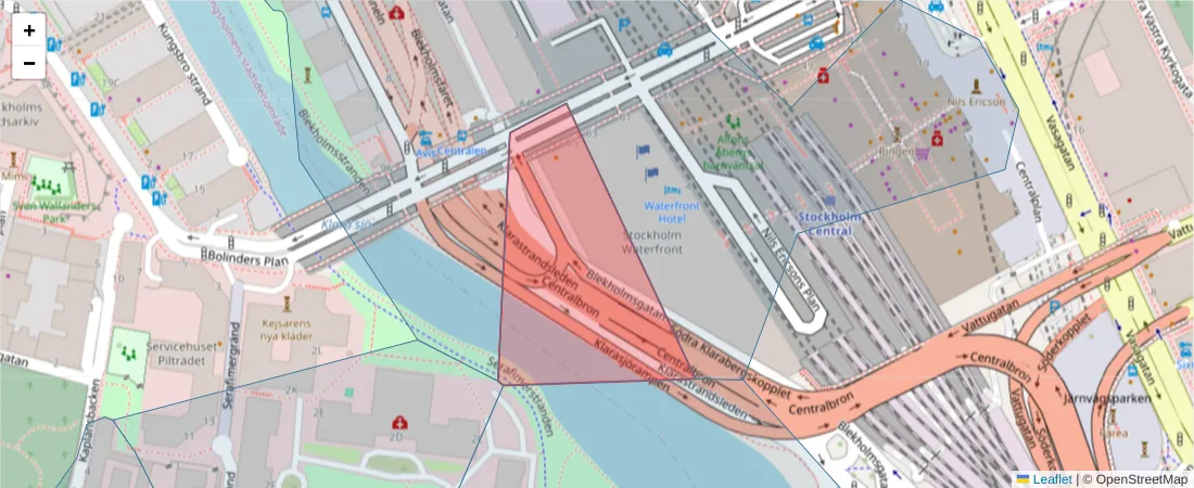 Karta över postnummerområdet  och angränsande postnummer i Sverige
