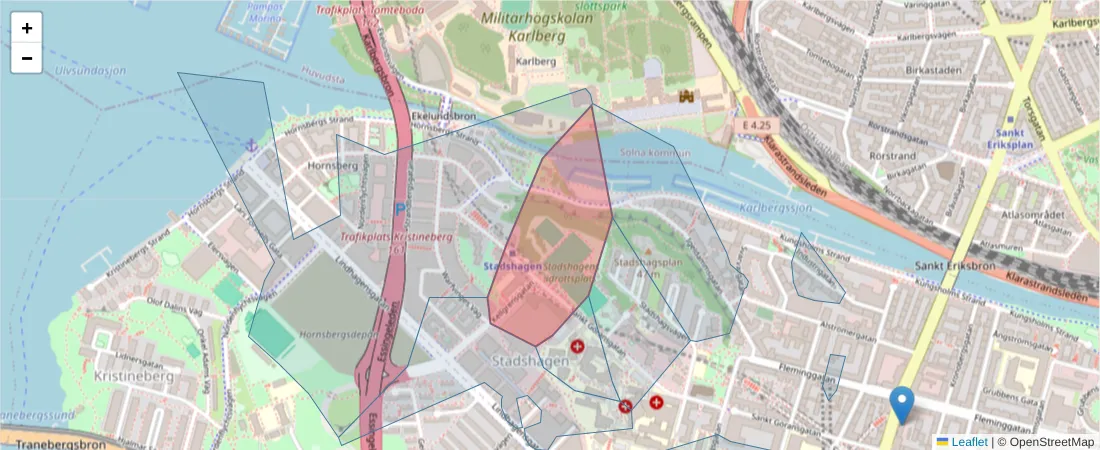 Karta över postnummerområdet  och angränsande postnummer i Sverige