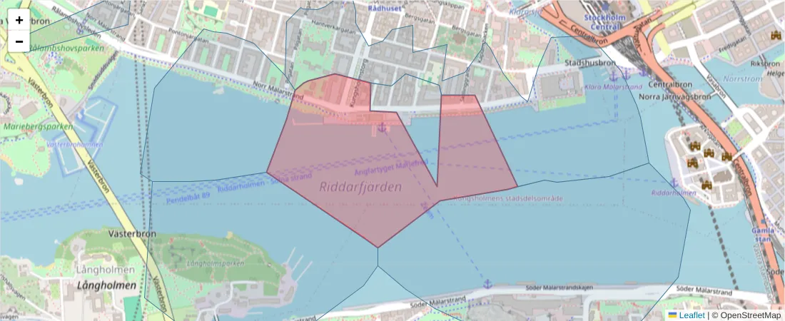 Karta över postnummerområdet  och angränsande postnummer i Sverige