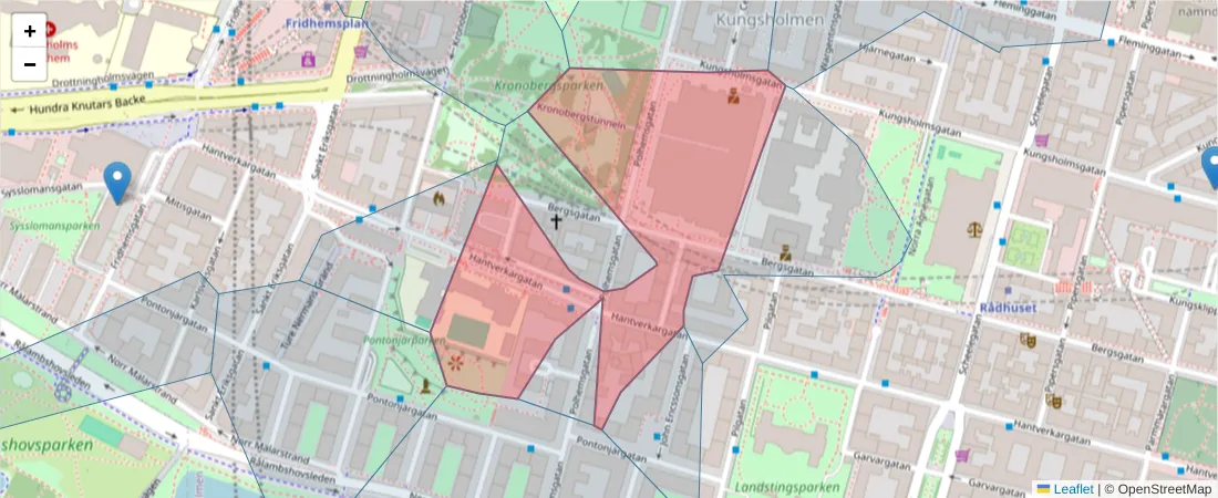 Karta över postnummerområdet  och angränsande postnummer i Sverige