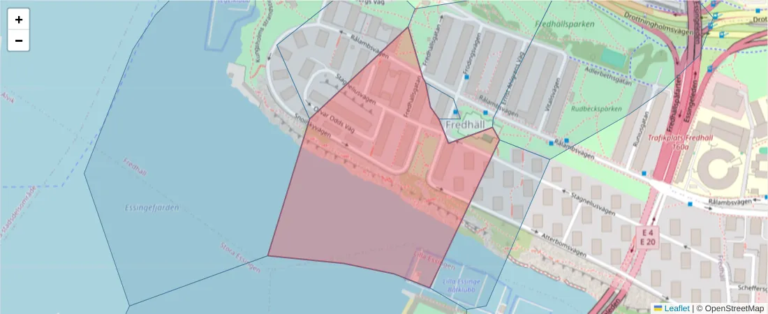 Karta över postnummerområdet  och angränsande postnummer i Sverige