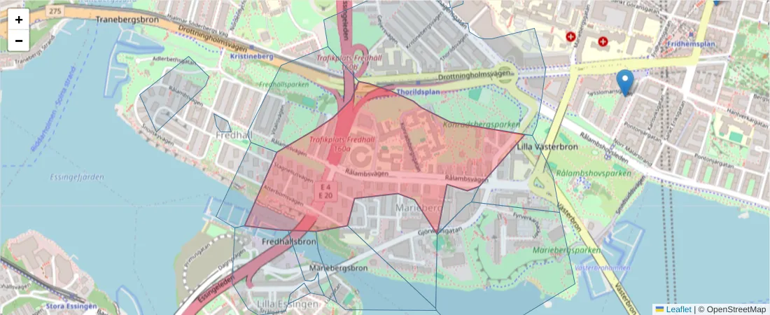Karta över postnummerområdet  och angränsande postnummer i Sverige