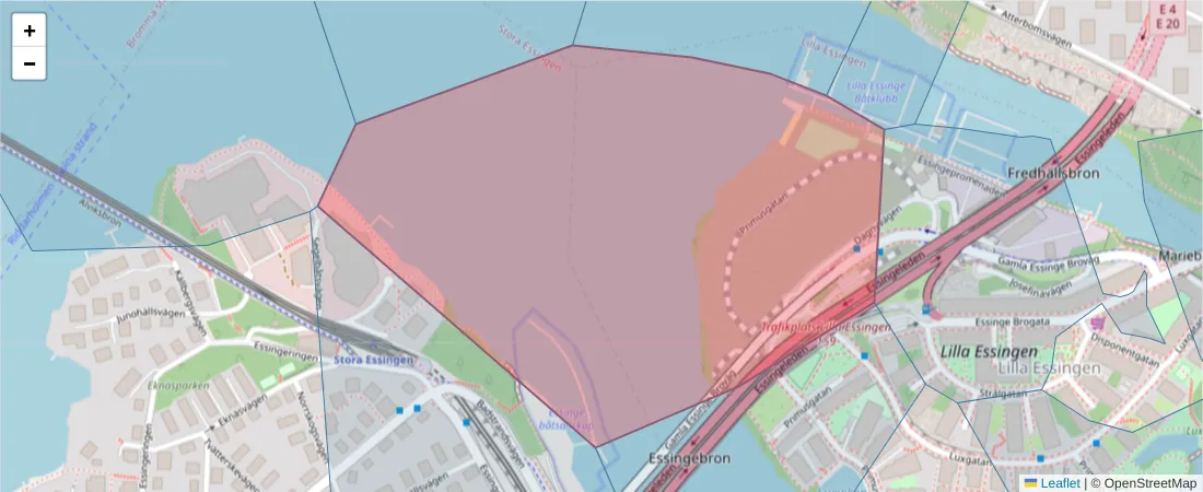 Karta över postnummerområdet  och angränsande postnummer i Sverige