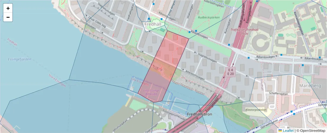 Karta över postnummerområdet  och angränsande postnummer i Sverige