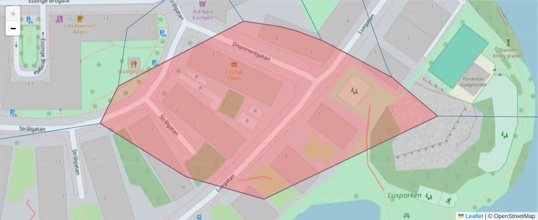 Karta över postnummerområdet  och angränsande postnummer i Sverige
