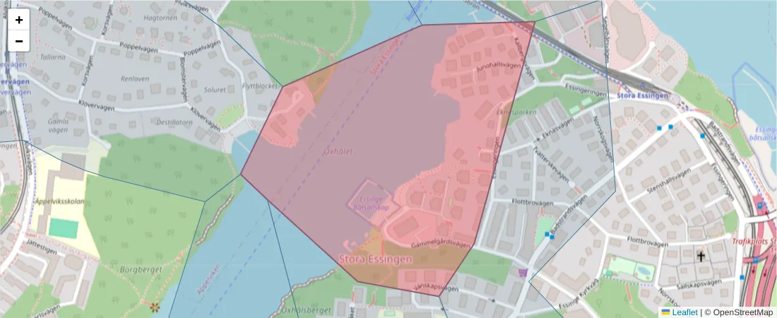 Karta över postnummerområdet  och angränsande postnummer i Sverige