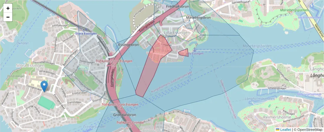 Karta över postnummerområdet  och angränsande postnummer i Sverige