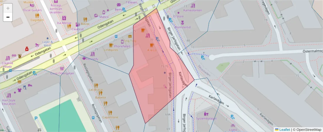 Karta över postnummerområdet  och angränsande postnummer i Sverige