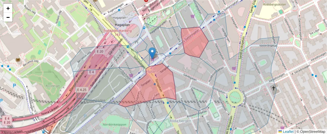 Karta över postnummerområdet  och angränsande postnummer i Sverige