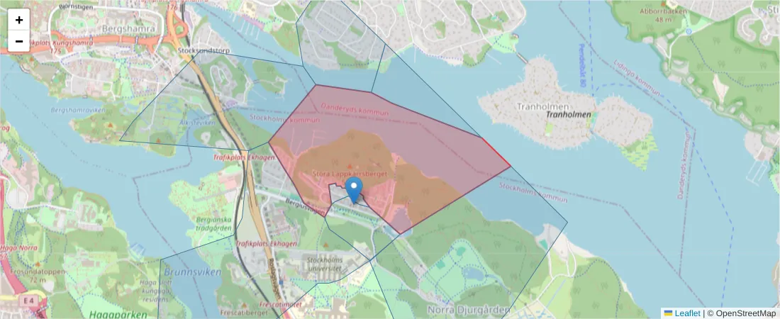 Karta över postnummerområdet  och angränsande postnummer i Sverige