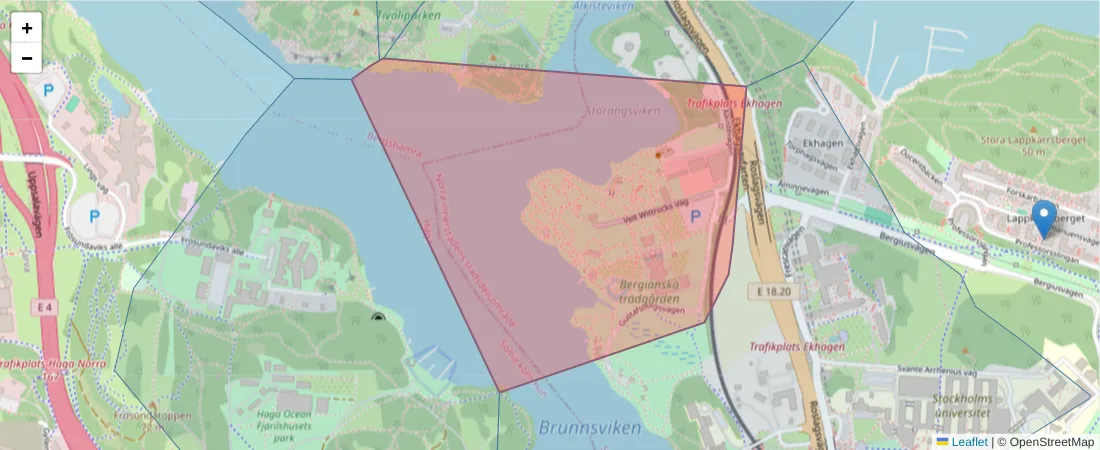 Karta över postnummerområdet  och angränsande postnummer i Sverige