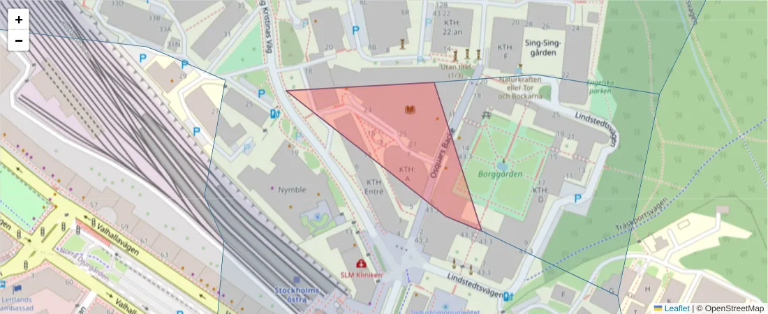 Karta över postnummerområdet  och angränsande postnummer i Sverige