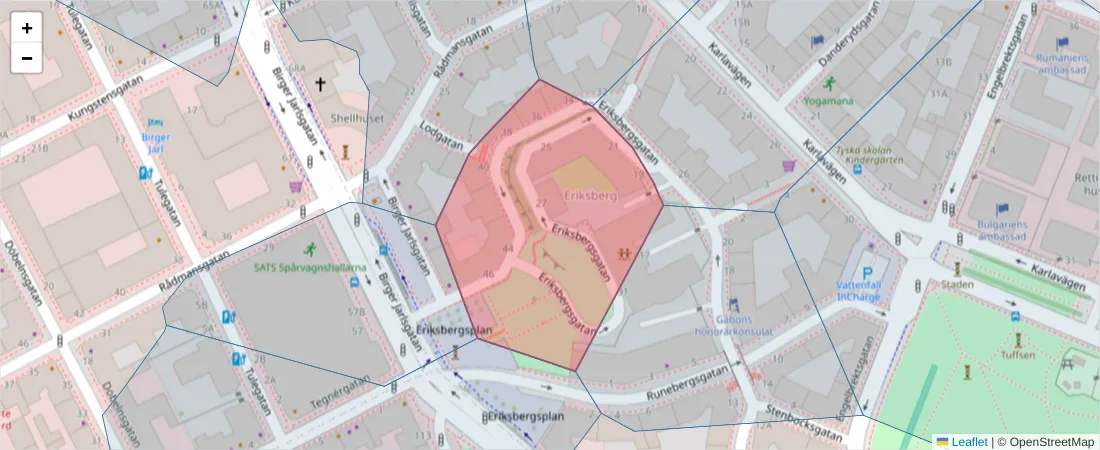 Karta över postnummerområdet  och angränsande postnummer i Sverige