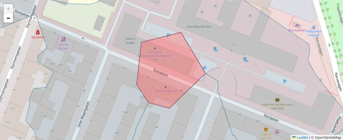 Karta över postnummerområdet  och angränsande postnummer i Sverige