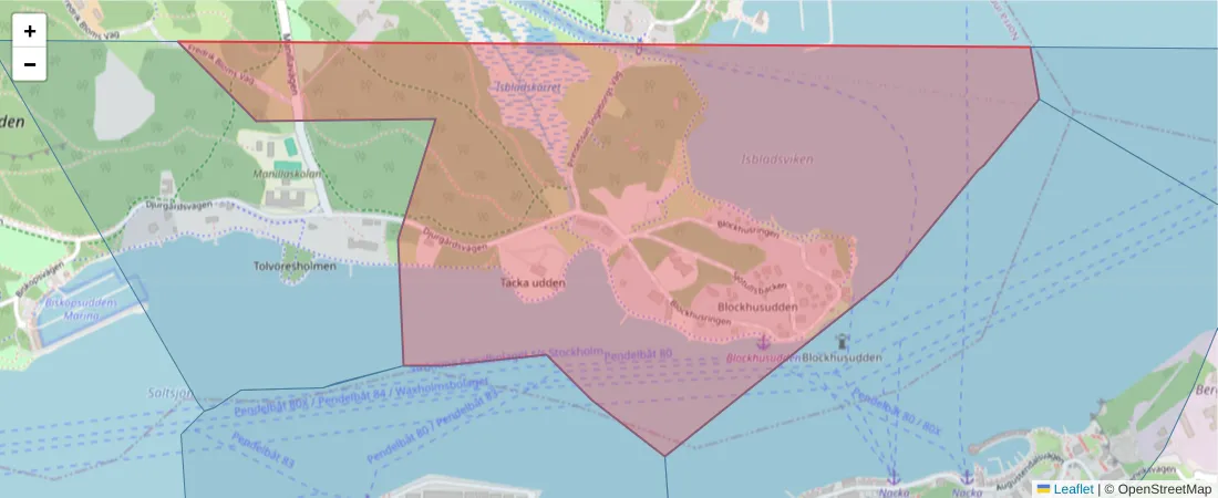 Karta över postnummerområdet  och angränsande postnummer i Sverige