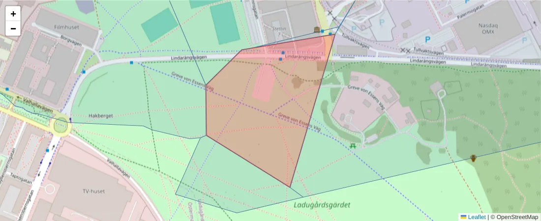 Karta över postnummerområdet  och angränsande postnummer i Sverige
