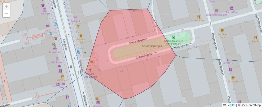 Karta över postnummerområdet  och angränsande postnummer i Sverige