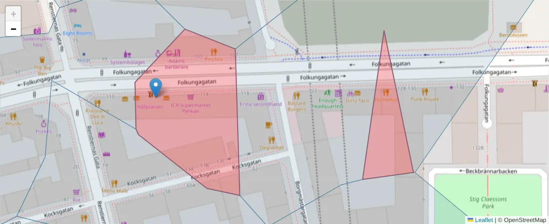 Karta över postnummerområdet  och angränsande postnummer i Sverige