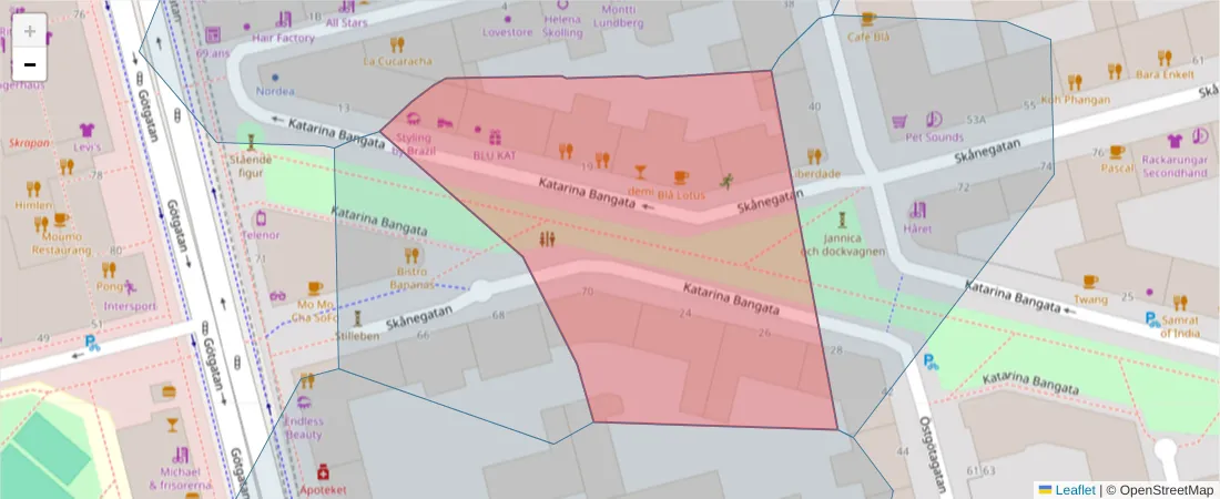 Karta över postnummerområdet  och angränsande postnummer i Sverige