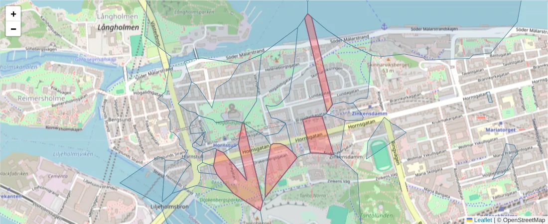 Karta över postnummerområdet  och angränsande postnummer i Sverige
