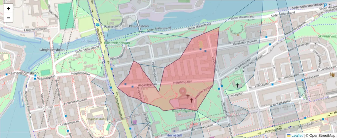 Karta över postnummerområdet  och angränsande postnummer i Sverige