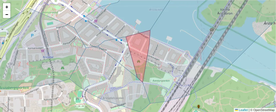 Karta över postnummerområdet  och angränsande postnummer i Sverige