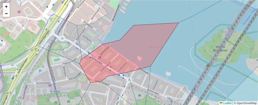Karta över postnummerområdet  och angränsande postnummer i Sverige