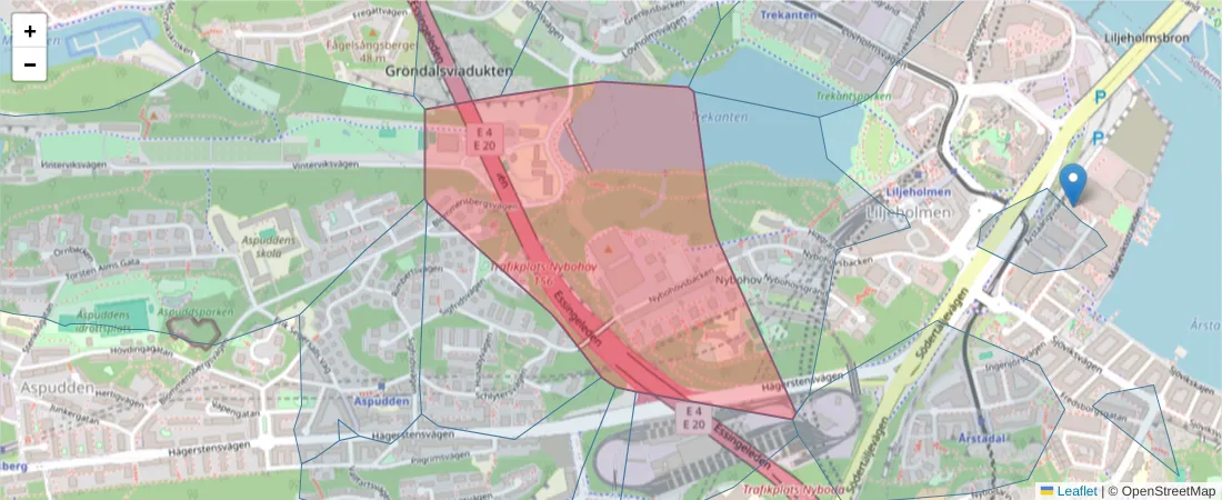 Karta över postnummerområdet  och angränsande postnummer i Sverige