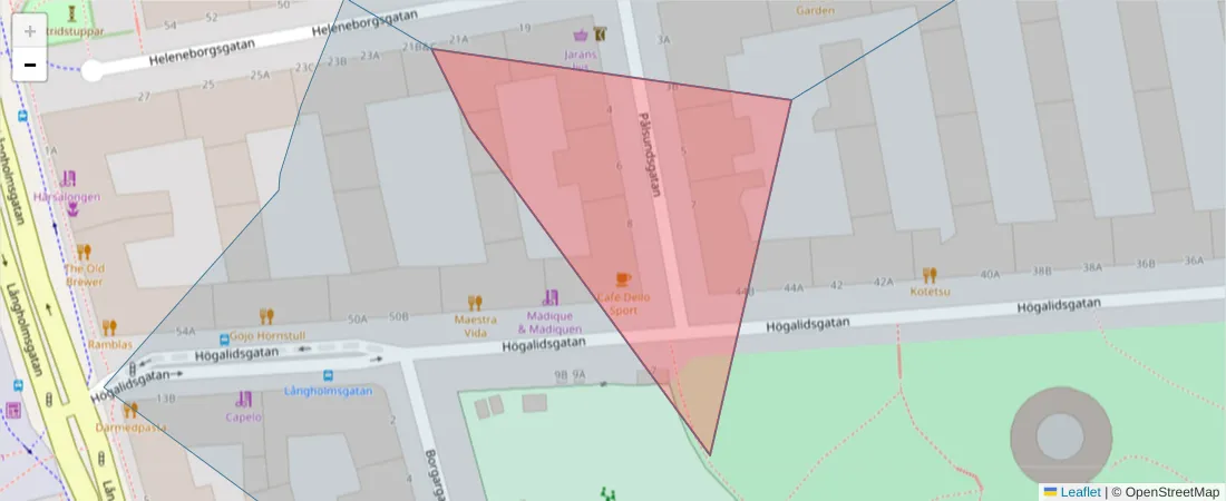 Karta över postnummerområdet  och angränsande postnummer i Sverige