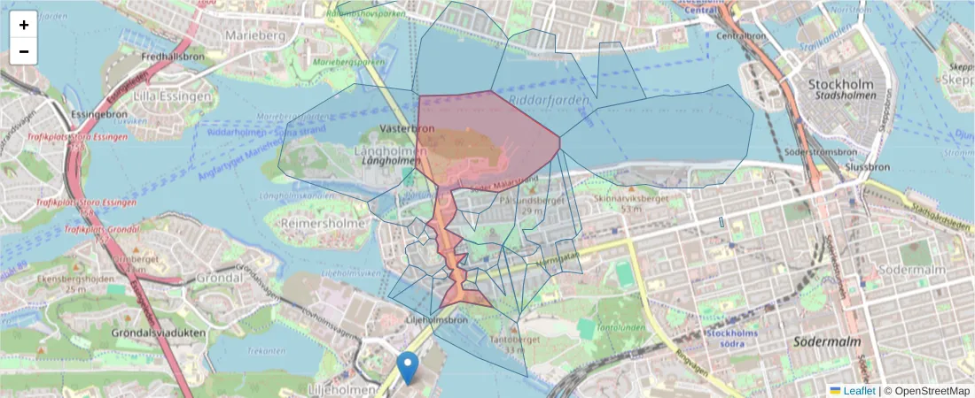 Karta över postnummerområdet  och angränsande postnummer i Sverige