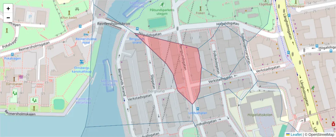 Karta över postnummerområdet  och angränsande postnummer i Sverige