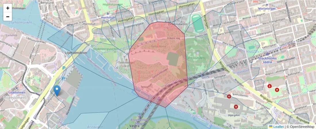 Karta över postnummerområdet  och angränsande postnummer i Sverige