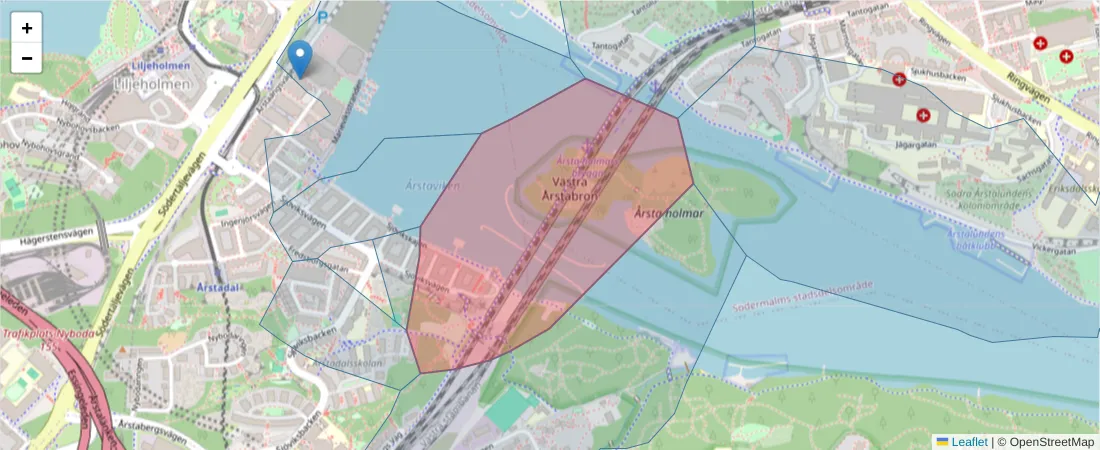 Karta över postnummerområdet  och angränsande postnummer i Sverige