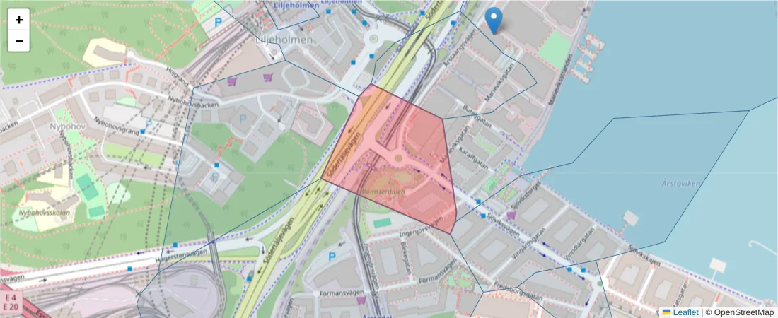 Karta över postnummerområdet  och angränsande postnummer i Sverige