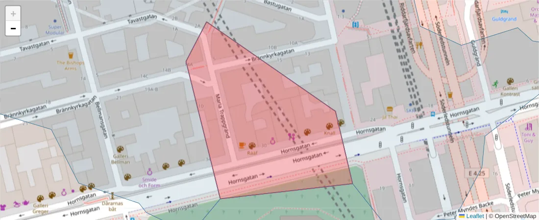 Karta över postnummerområdet  och angränsande postnummer i Sverige