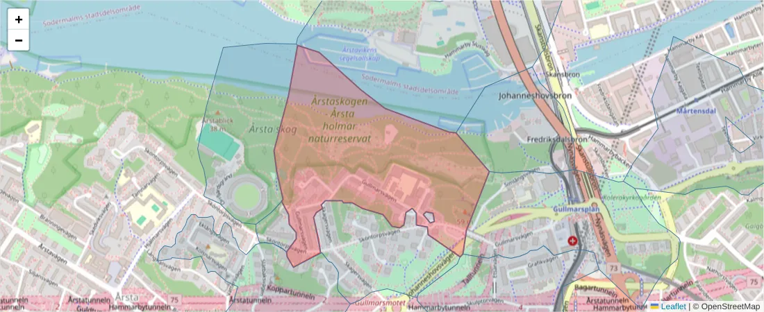 Karta över postnummerområdet  och angränsande postnummer i Sverige