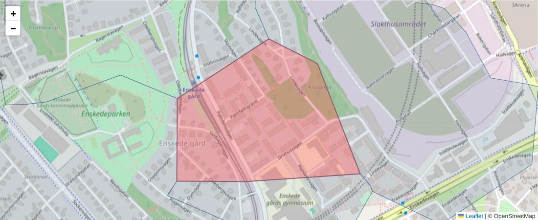 Karta över postnummerområdet  och angränsande postnummer i Sverige