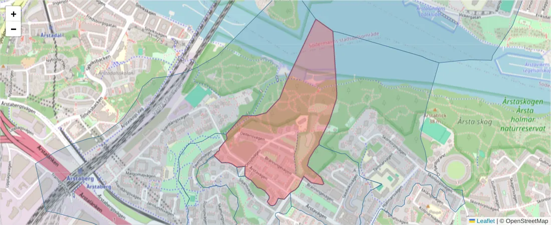 Karta över postnummerområdet  och angränsande postnummer i Sverige