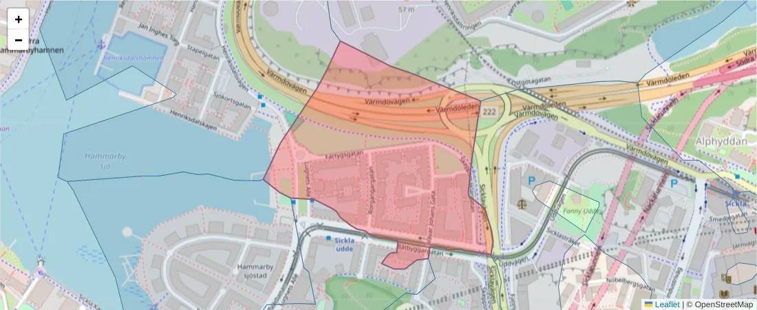 Karta över postnummerområdet  och angränsande postnummer i Sverige