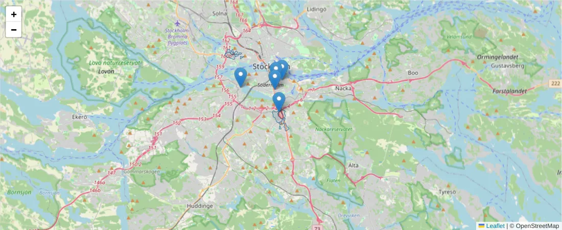 Karta över postnummerområdet  och angränsande postnummer i Sverige